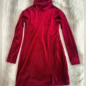 Girl’s Long Sleeve Velvet Turtleneck Dress